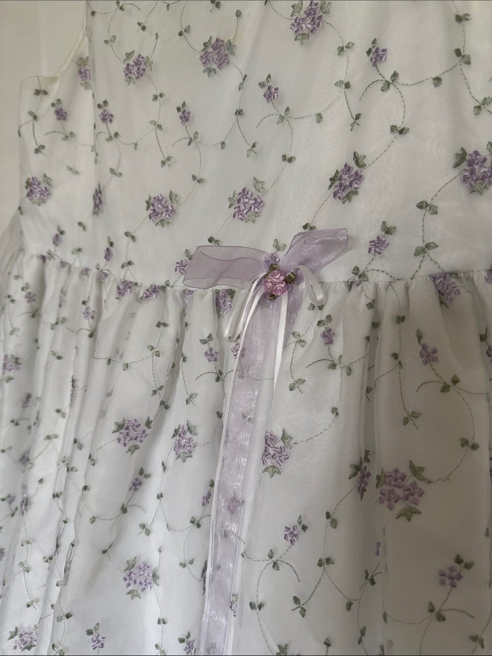 Bonnie Jean White Dress with Lavender Floral Print